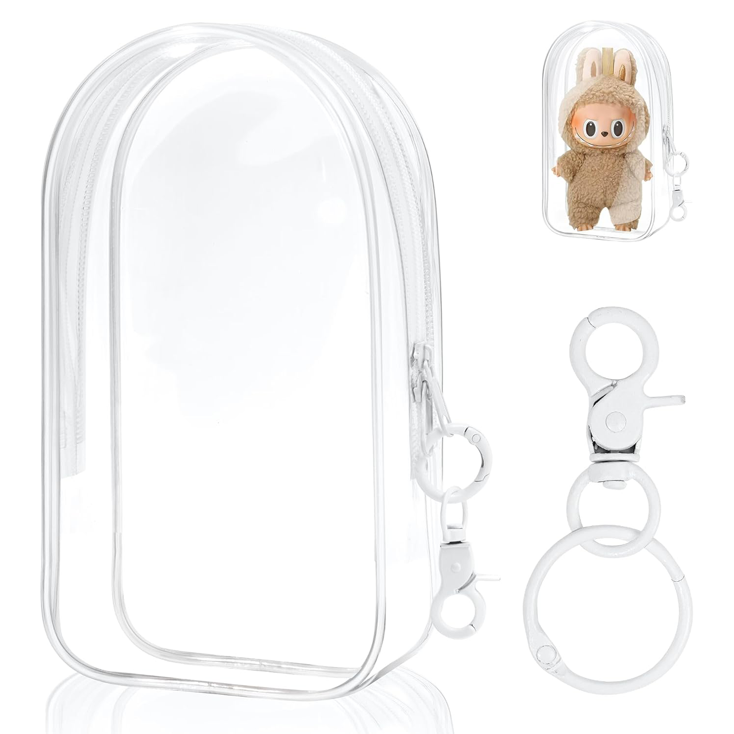 Labubu Transparent Display Bag – Clear PVC Dustproof Case with Keychain 19cm/7.5in High
