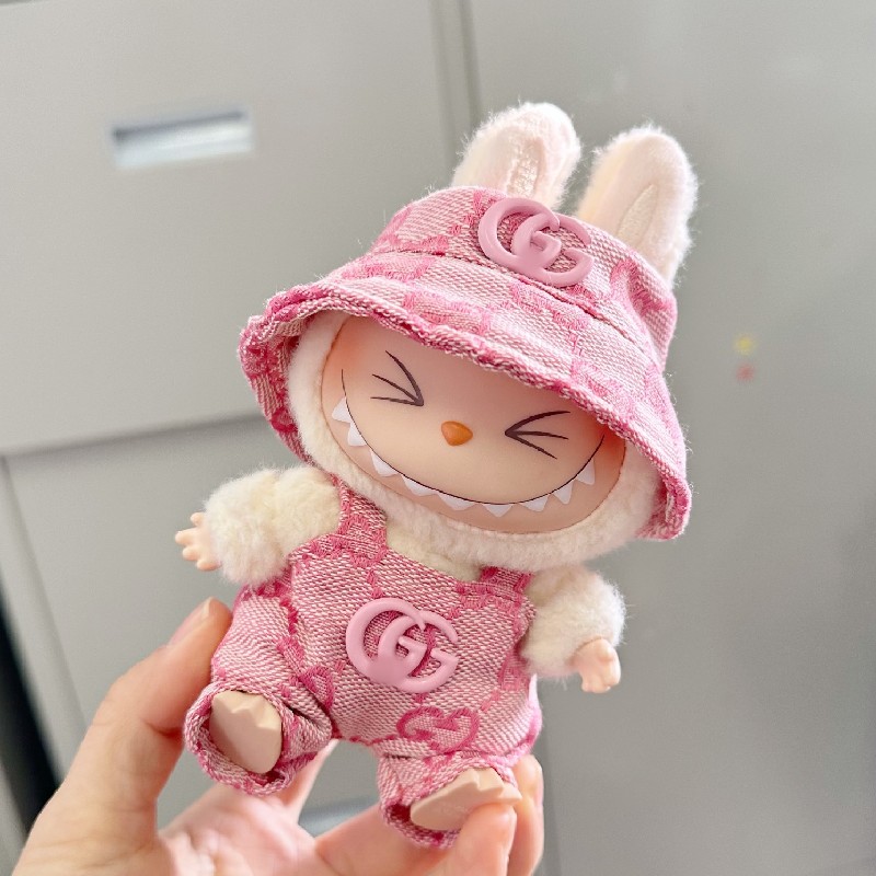 Labubu Cute Outfit – Handmade Designer Overalls & Hat Set for 17CM/6.7IN Dolls