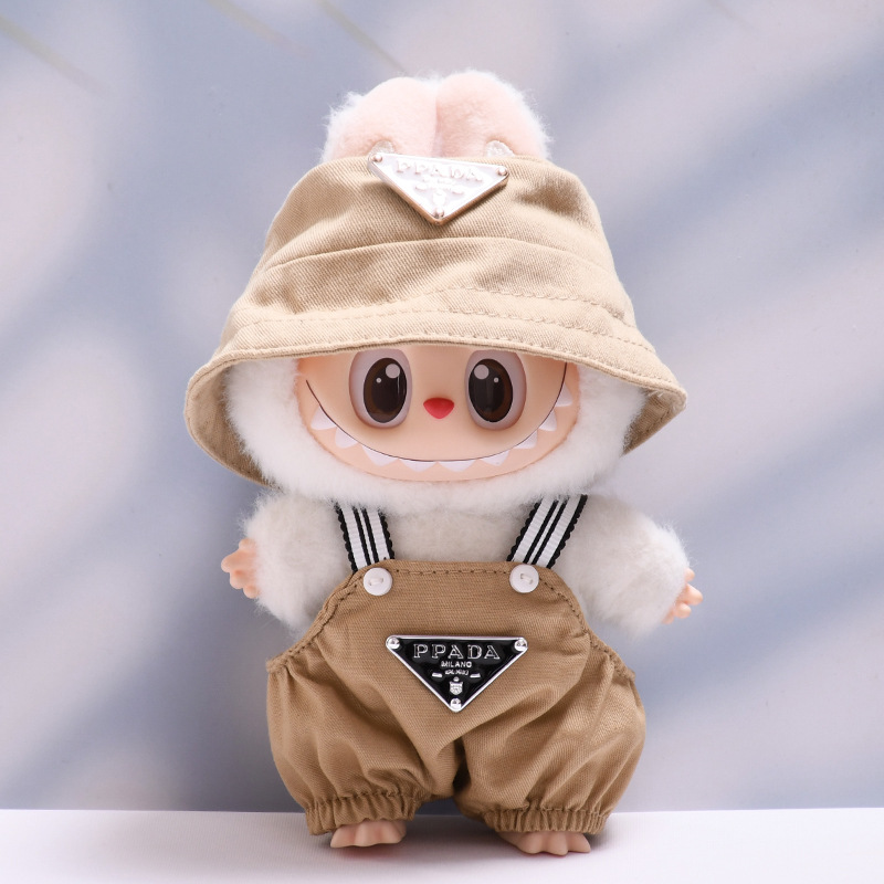 Labubu Overalls & Triangle Hat Outfit – Handmade Set for 17CM/6.7IN Dolls