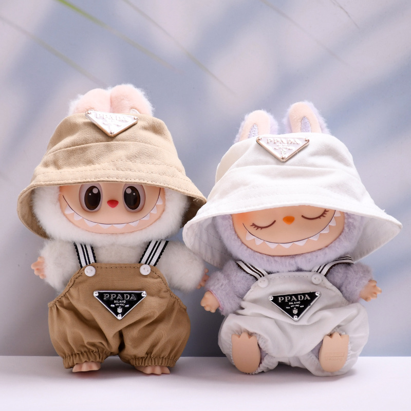 Labubu Overalls & Triangle Hat Outfit – Handmade Set for 17CM/6.7IN Dolls