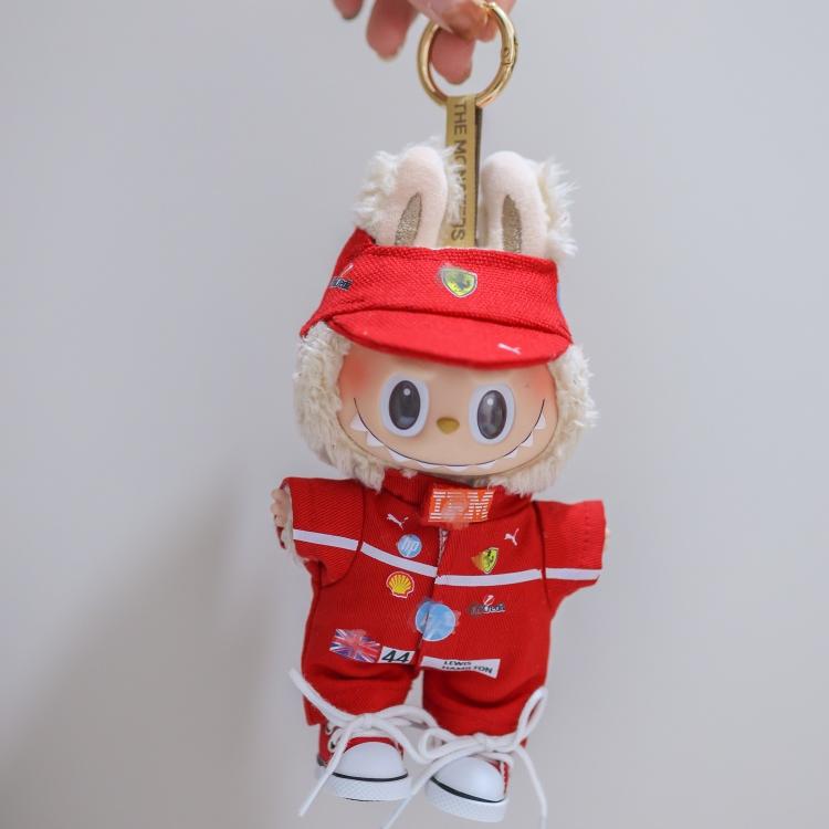 Labubu Red F1 Racing Suit Outfit – Handmade Clothes Set with Cap & Shoes for 17CM Dolls