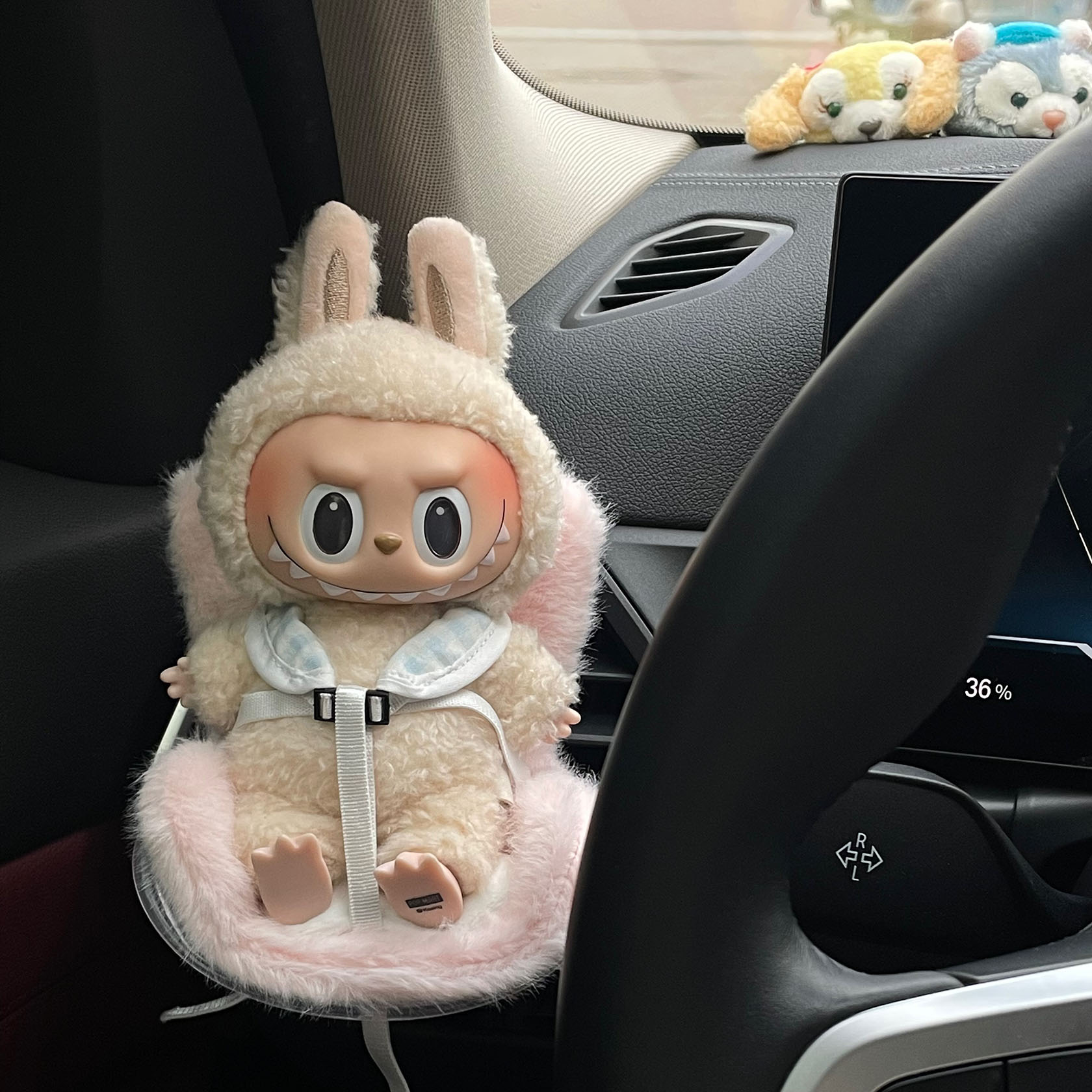 Labubu Car Seat with Soft Furry Cushion – Cute Plush Display Chair for Car Vent or Desktop