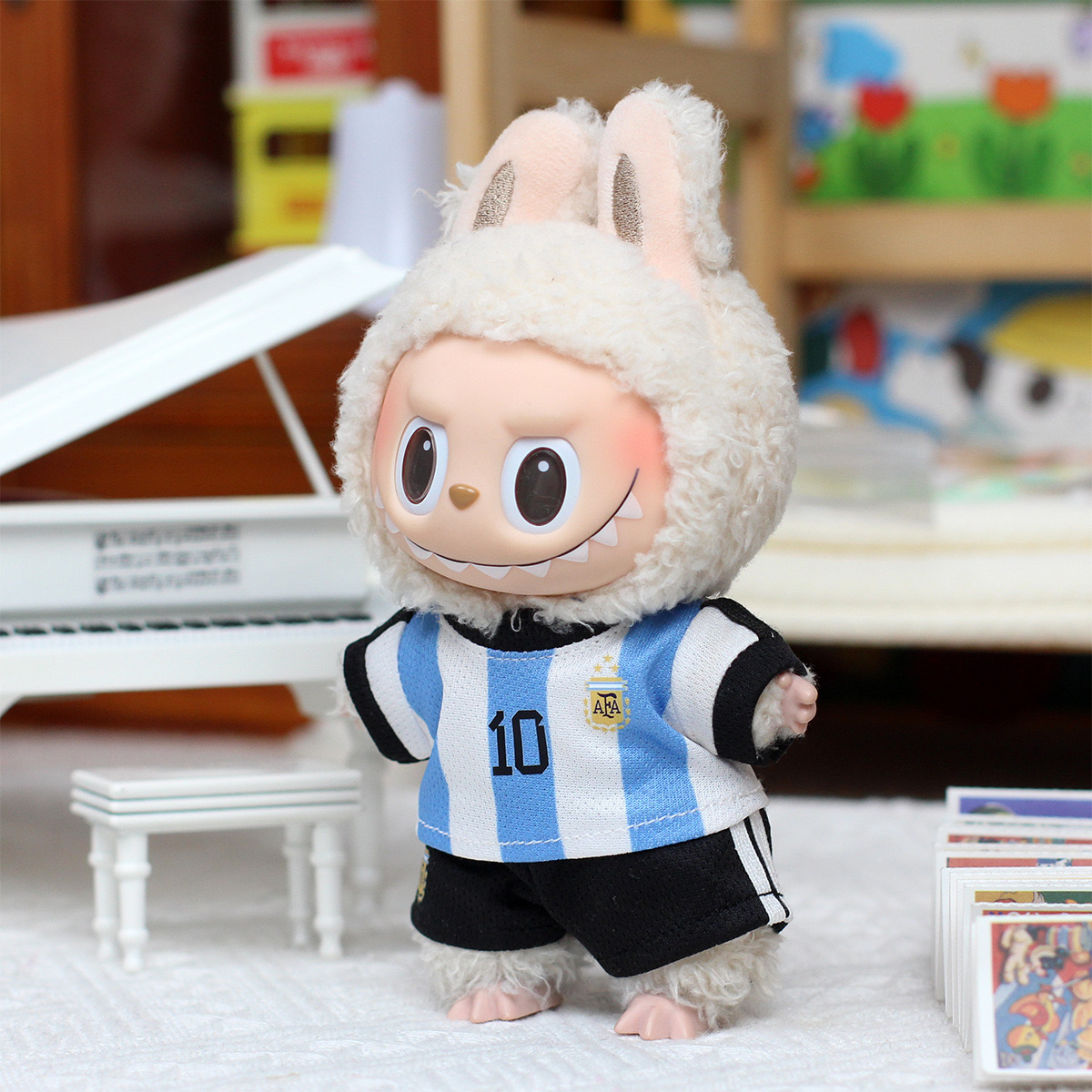 Labubu Argentina No.10 Soccer Jersey Set – Blue & White Shirt with Black Shorts