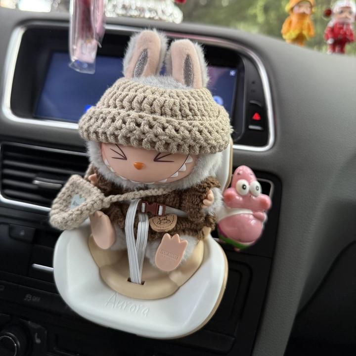 Luxury Pink Labubu Car Seat with Safety Strap for Car Vent or Desktop