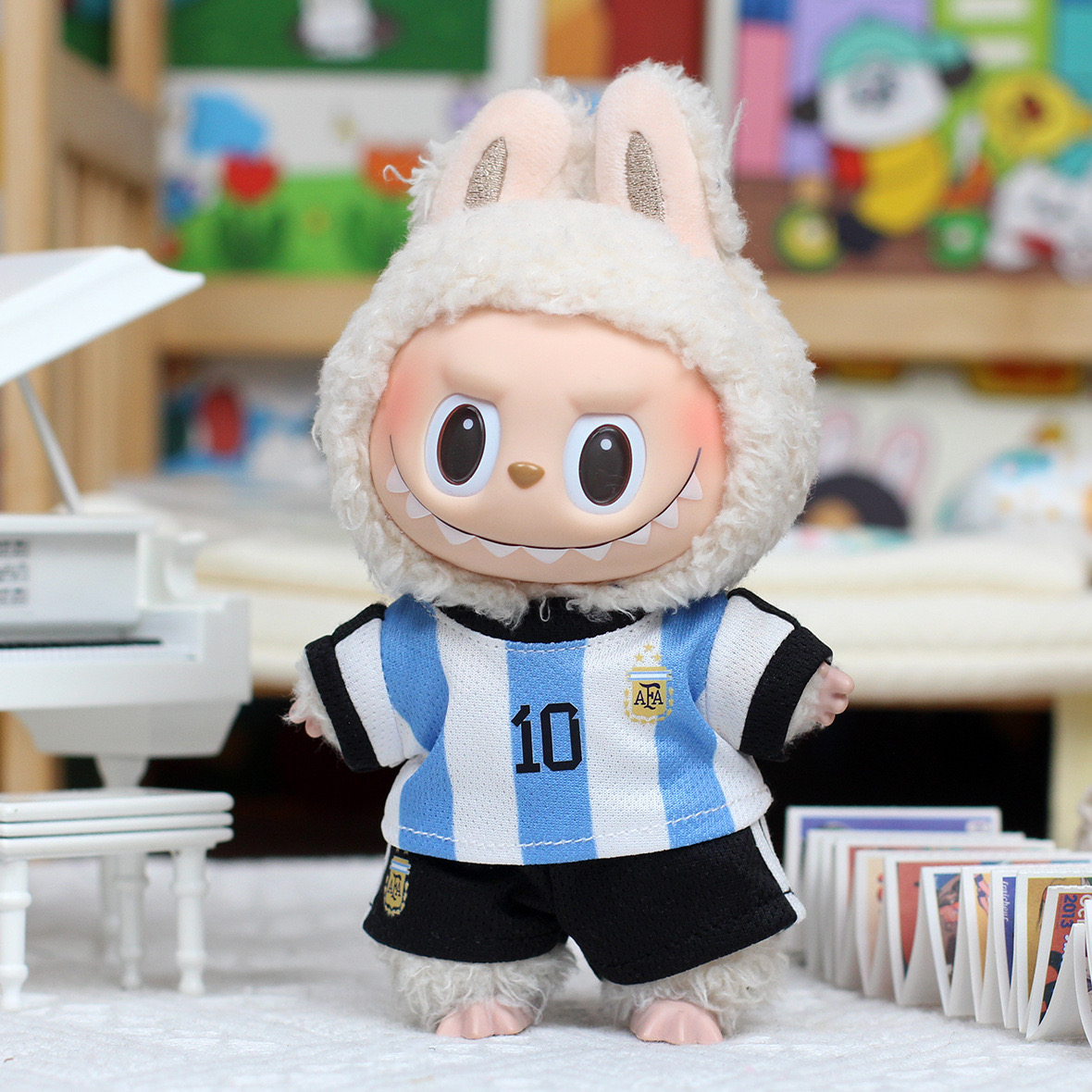 Labubu Argentina No.10 Soccer Jersey Set – Blue & White Shirt with Black Shorts